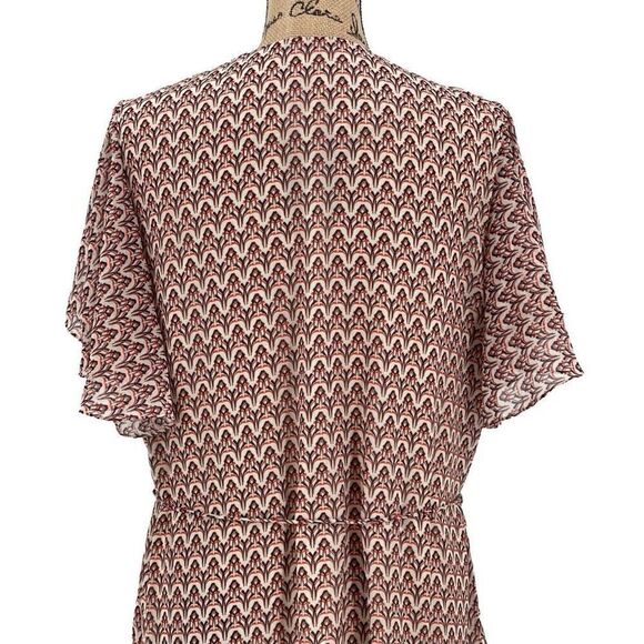 Reiss Anna Printed Flippy Dress Knee Length Short Ruffle Sleeve Women 10 Cream - Picture 7 of 9